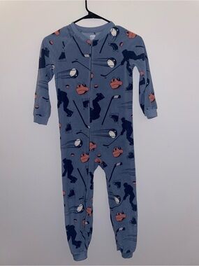 Child of Mine Blue Hockey Print One-Piece Pajamas
